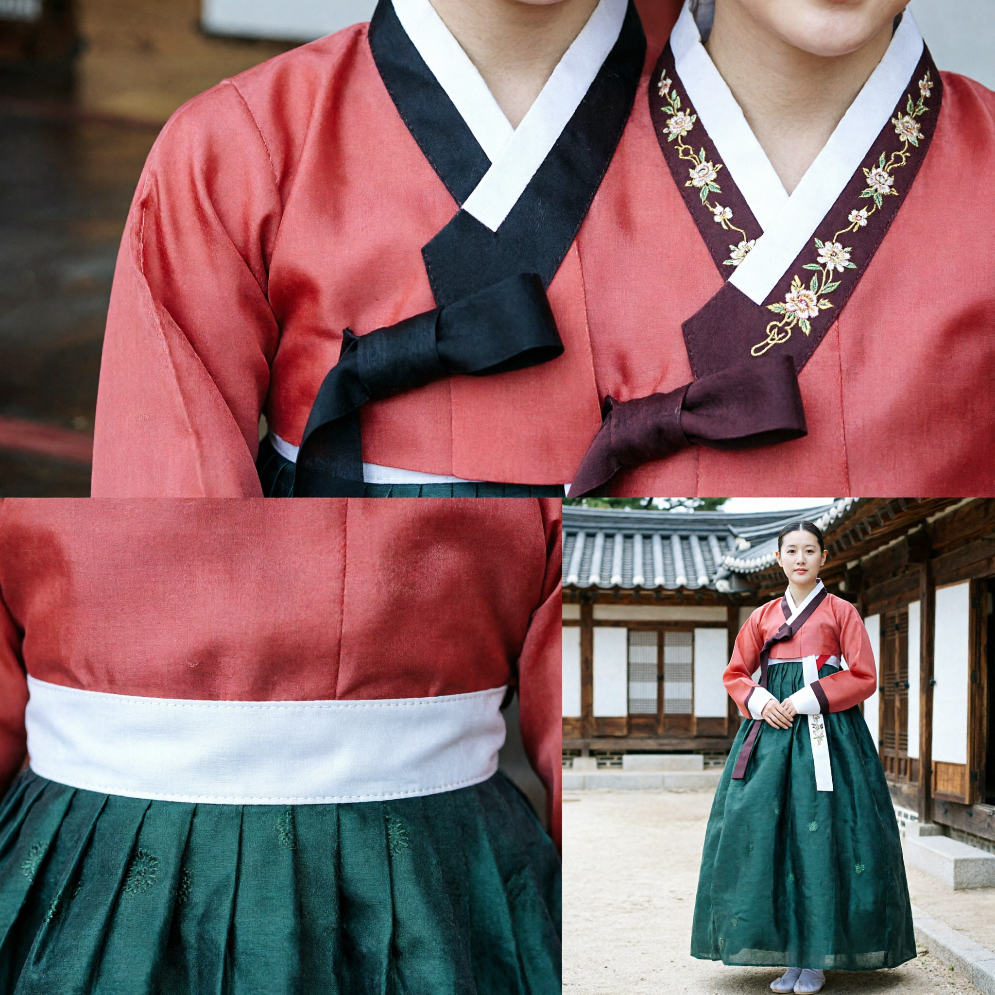 Traditional Korean Hanbok Dress for Women Pink Jeogori Top with Dark Skirt Palace Costume