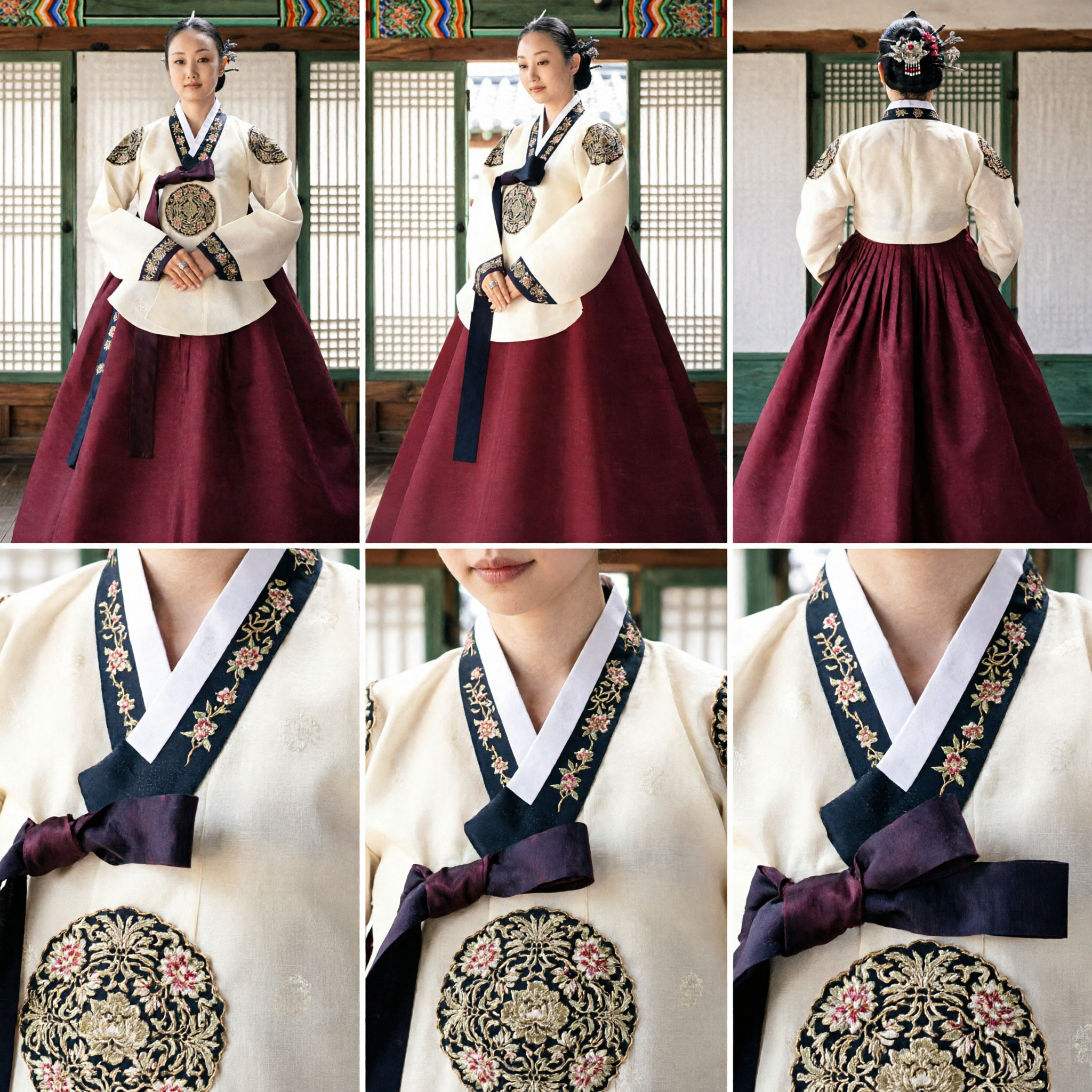 Premium Korean Hanbok Traditional Dress Women Formal Wedding Ceremony Red Chima White Jeogori Embroidery