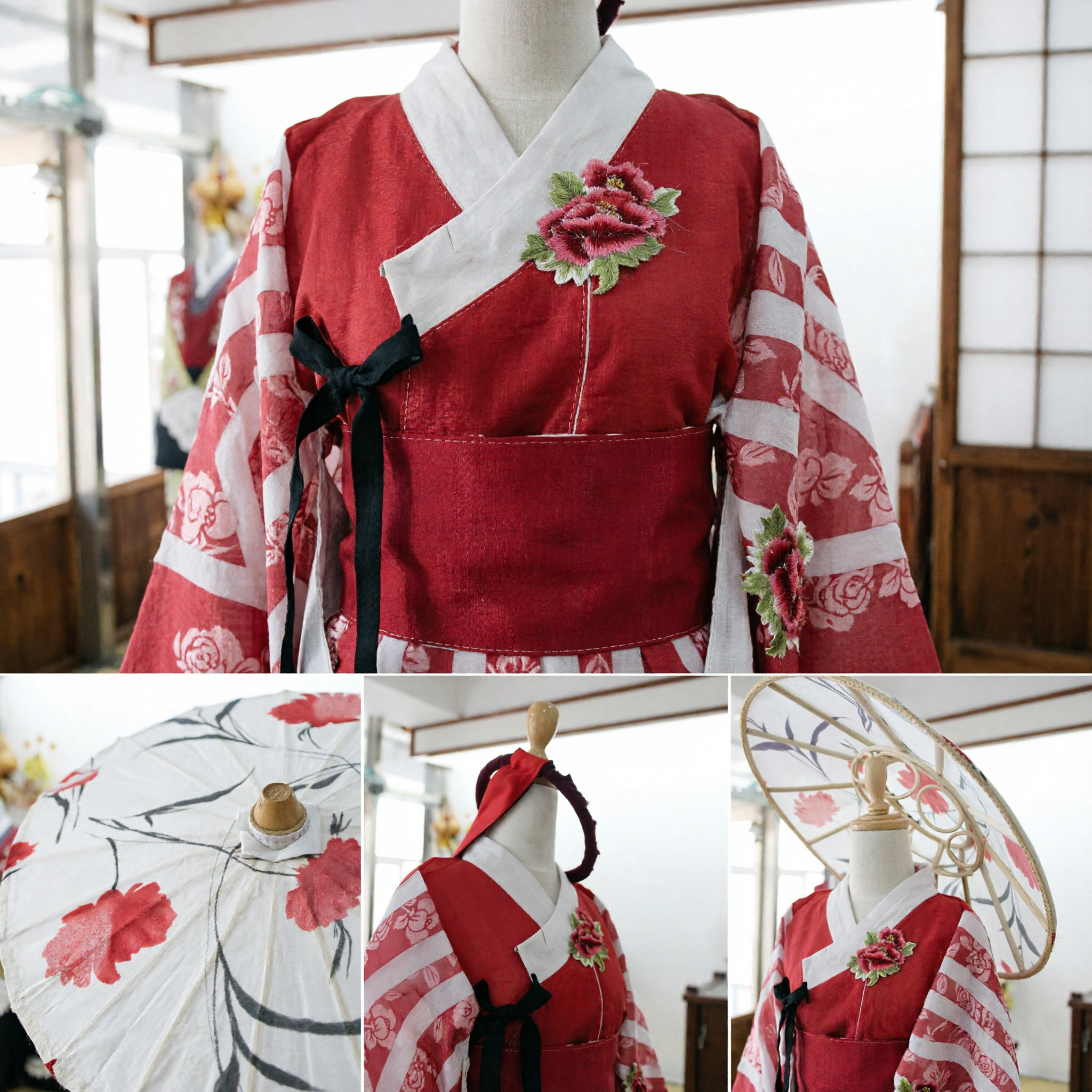 Traditional Chinese Floral Oil Paper Umbrella Bamboo Parasol Hanfu Accessory for Dance Wedding Photography Prop