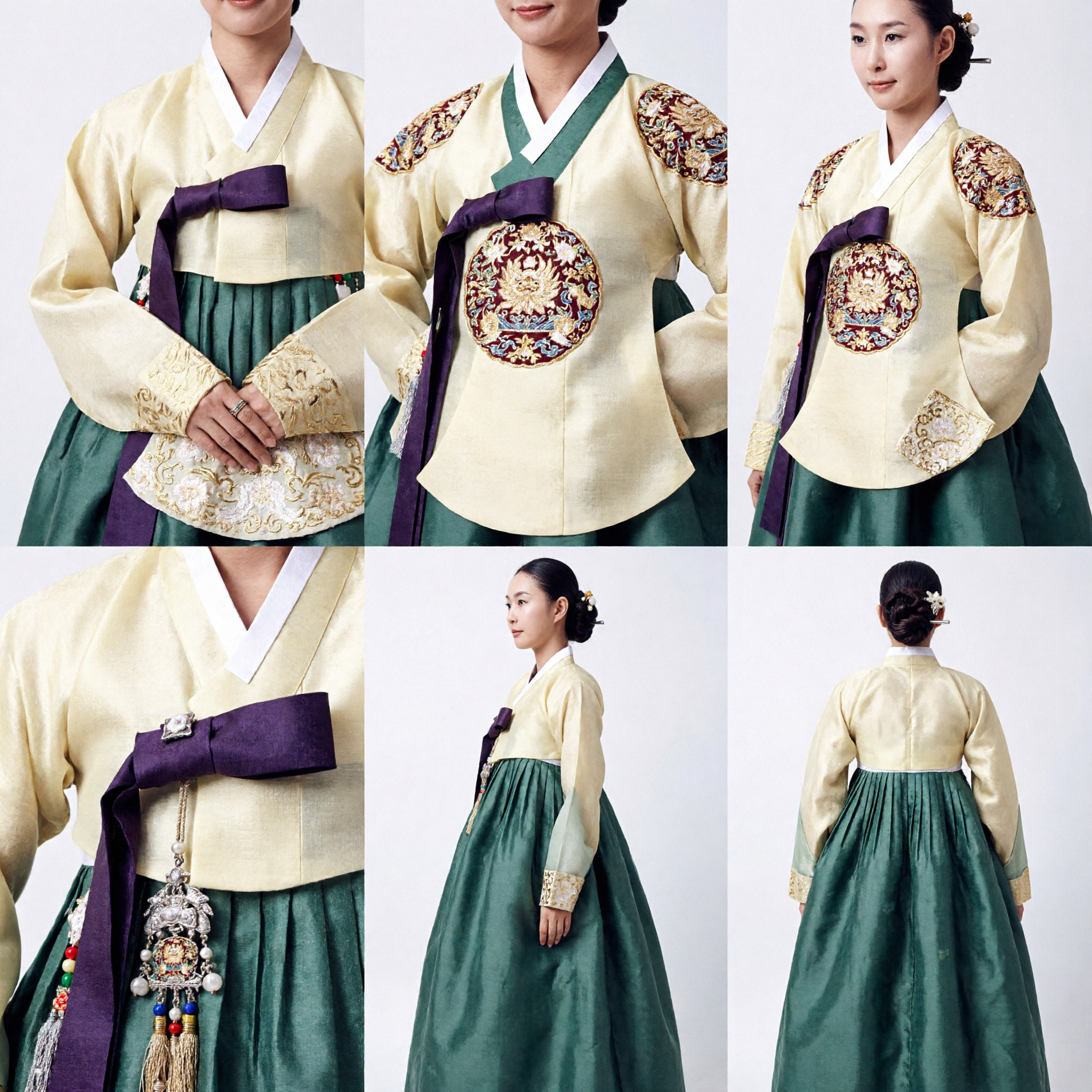 Traditional Korean Hanbok for Women Elegant Yellow Jeogori and Green Chima Silk Dress for Weddings and Performances