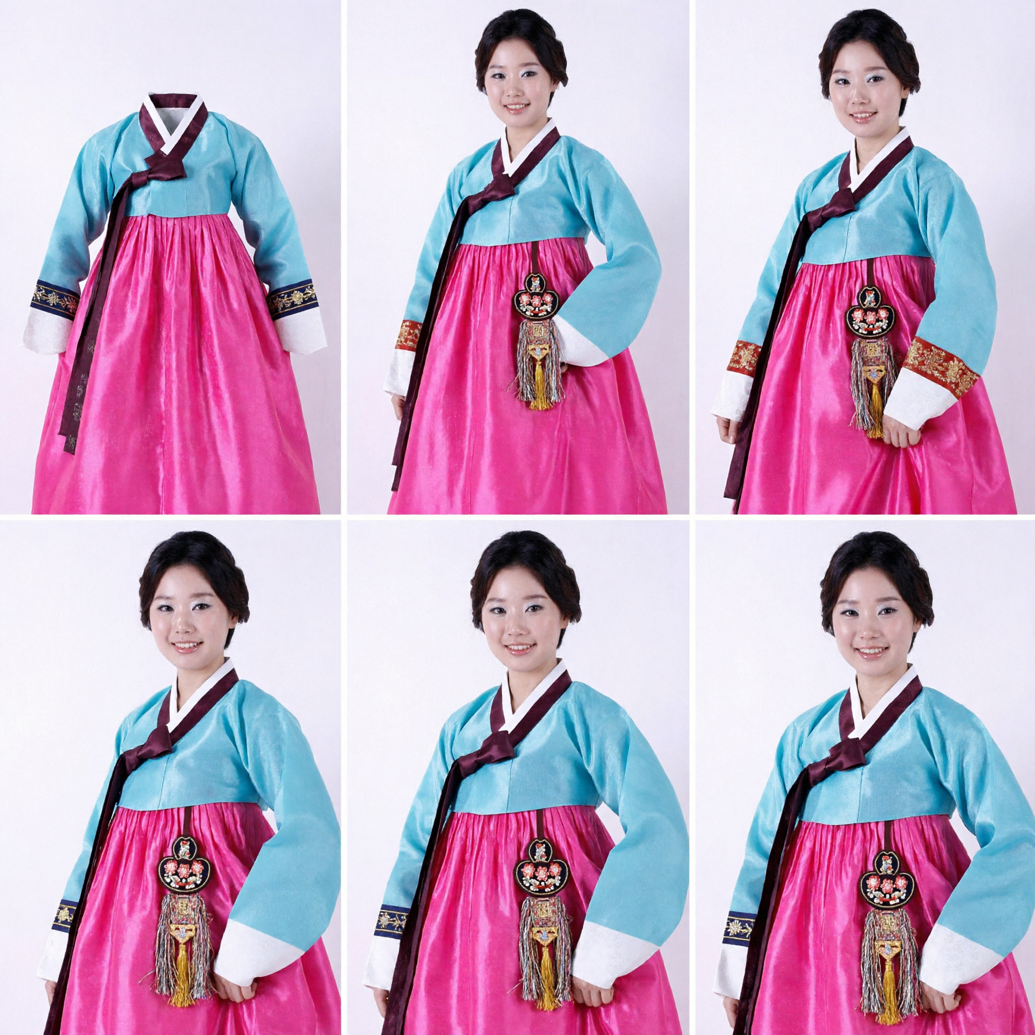 Traditional Korean Hanbok Costume for Women Blue Top Pink Skirt Formal Cultural Dress