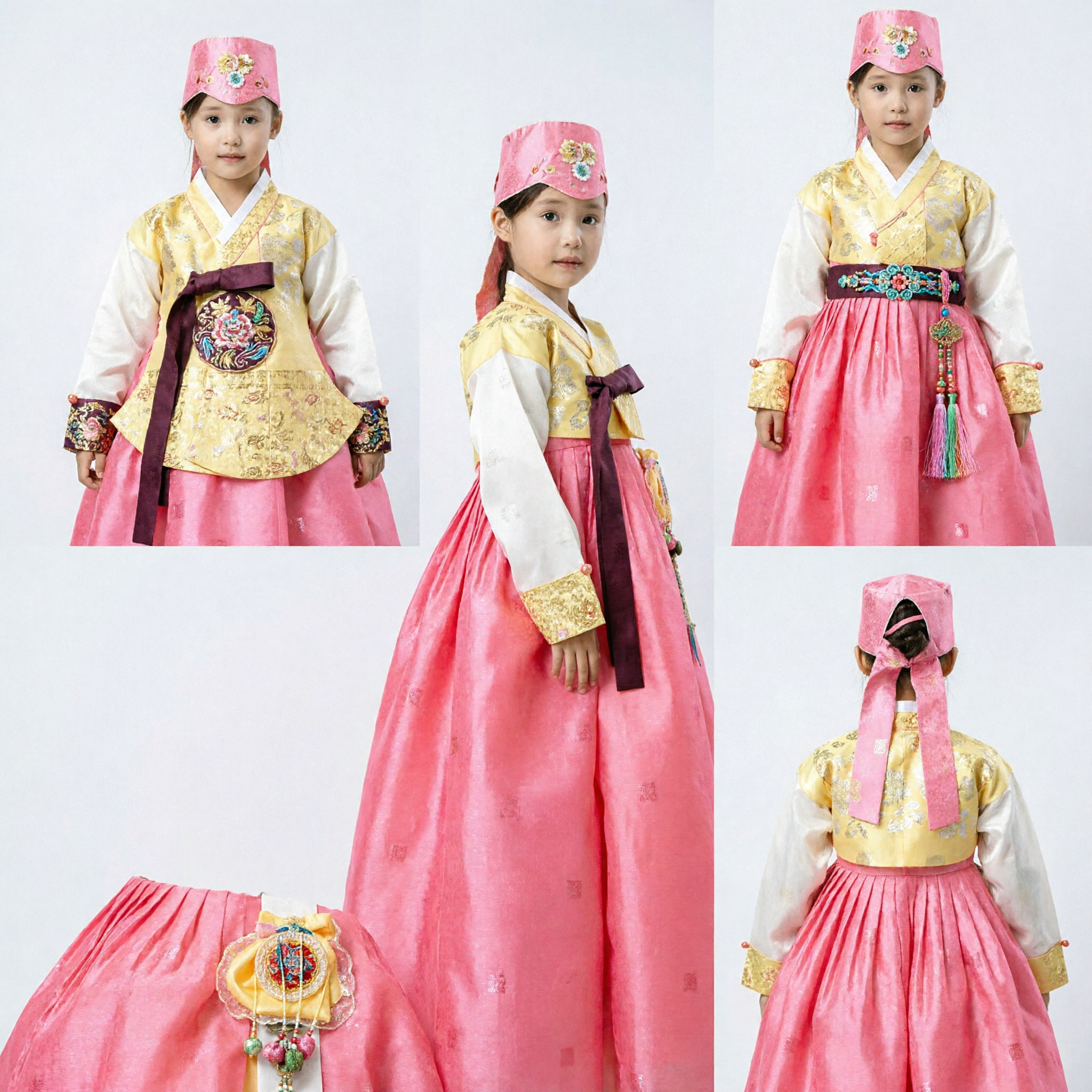 Traditional Korean Hanbok for Girls Pink and Yellow Formal Dress for Kids First Birthday Doljanchi