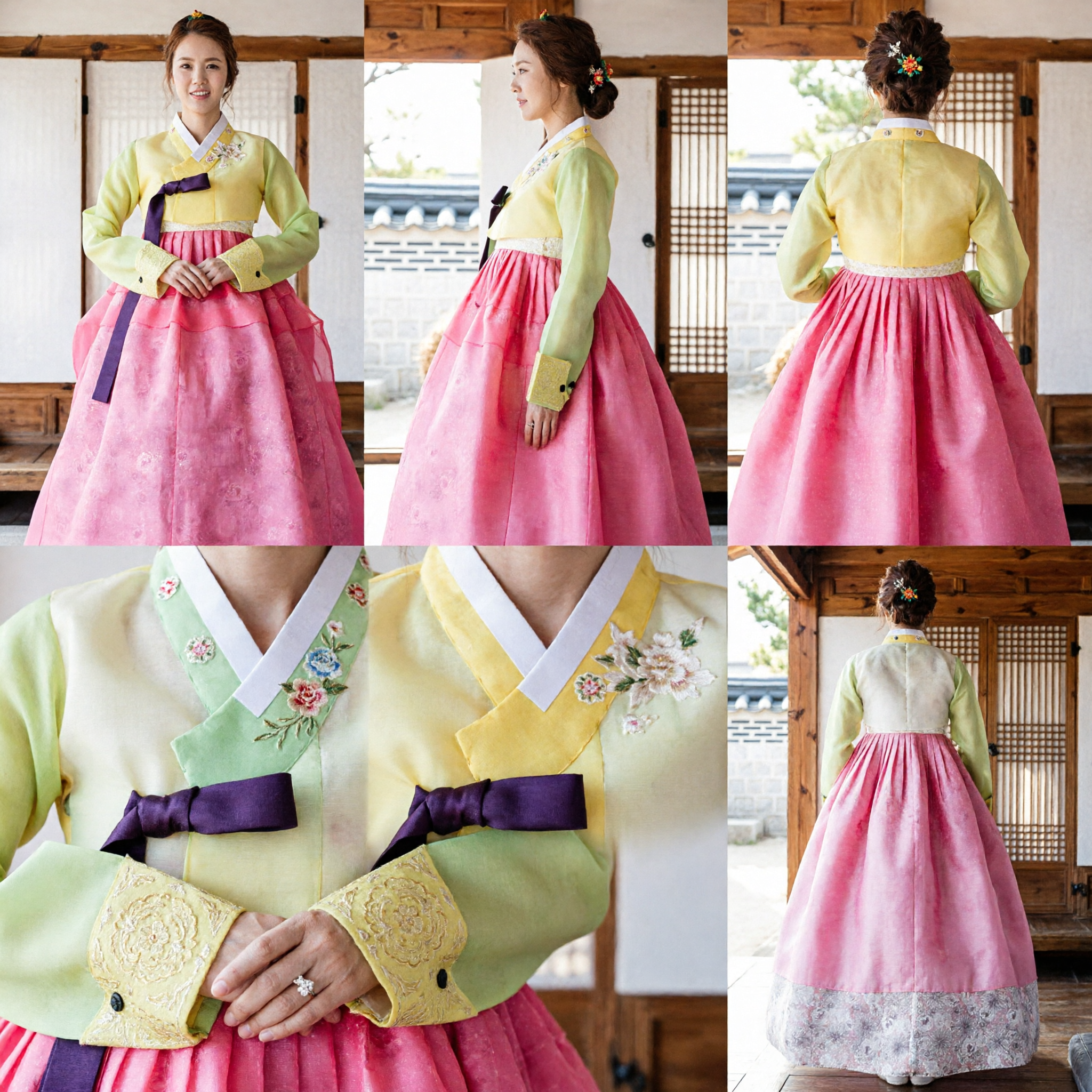Traditional Korean Hanbok for Women Yellow Jeogori and Pink Chima Dress for Wedding Party
