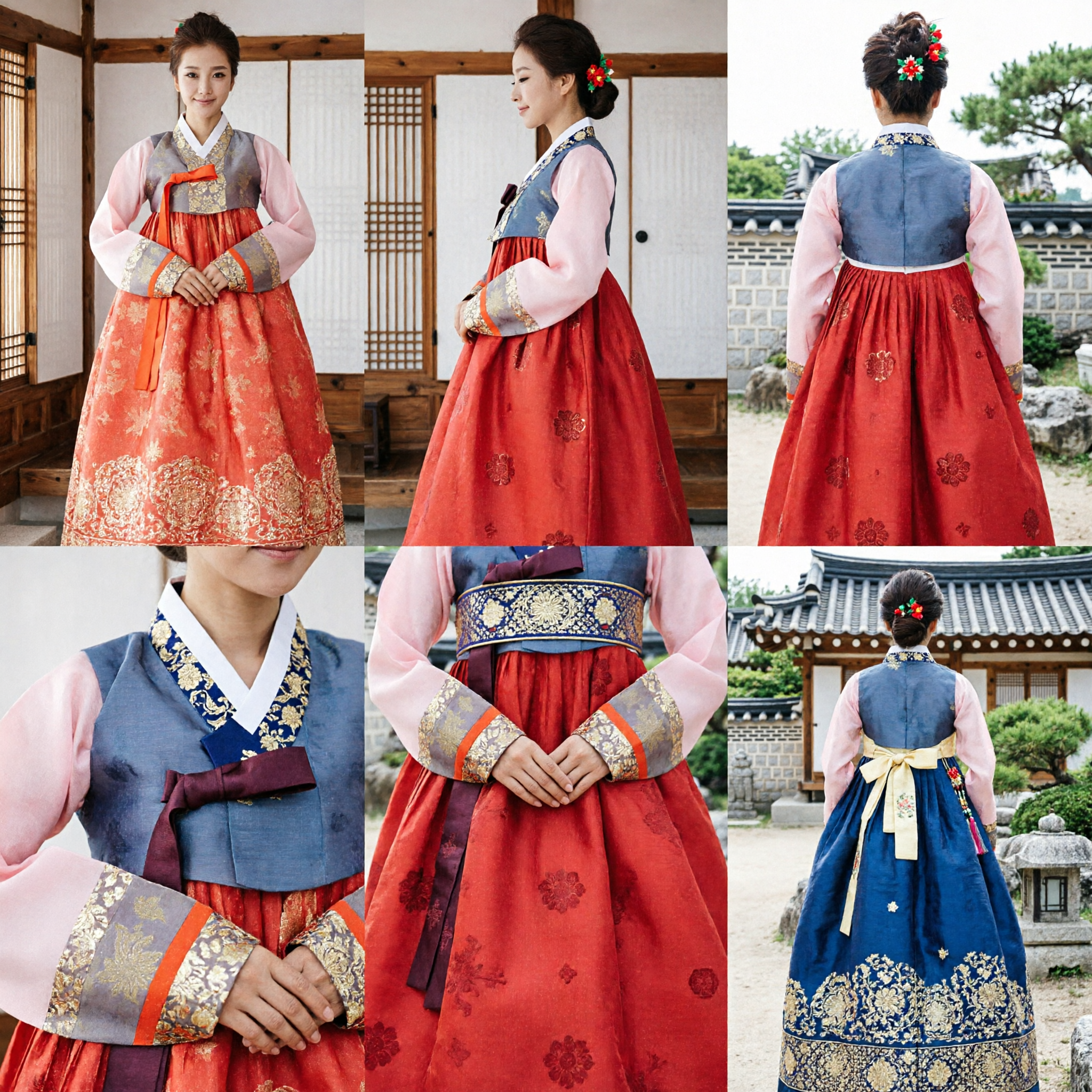 Elegant Pink and Orange Korean Hanbok Traditional Dress for Women Suitable for Weddings Festivals and Parties