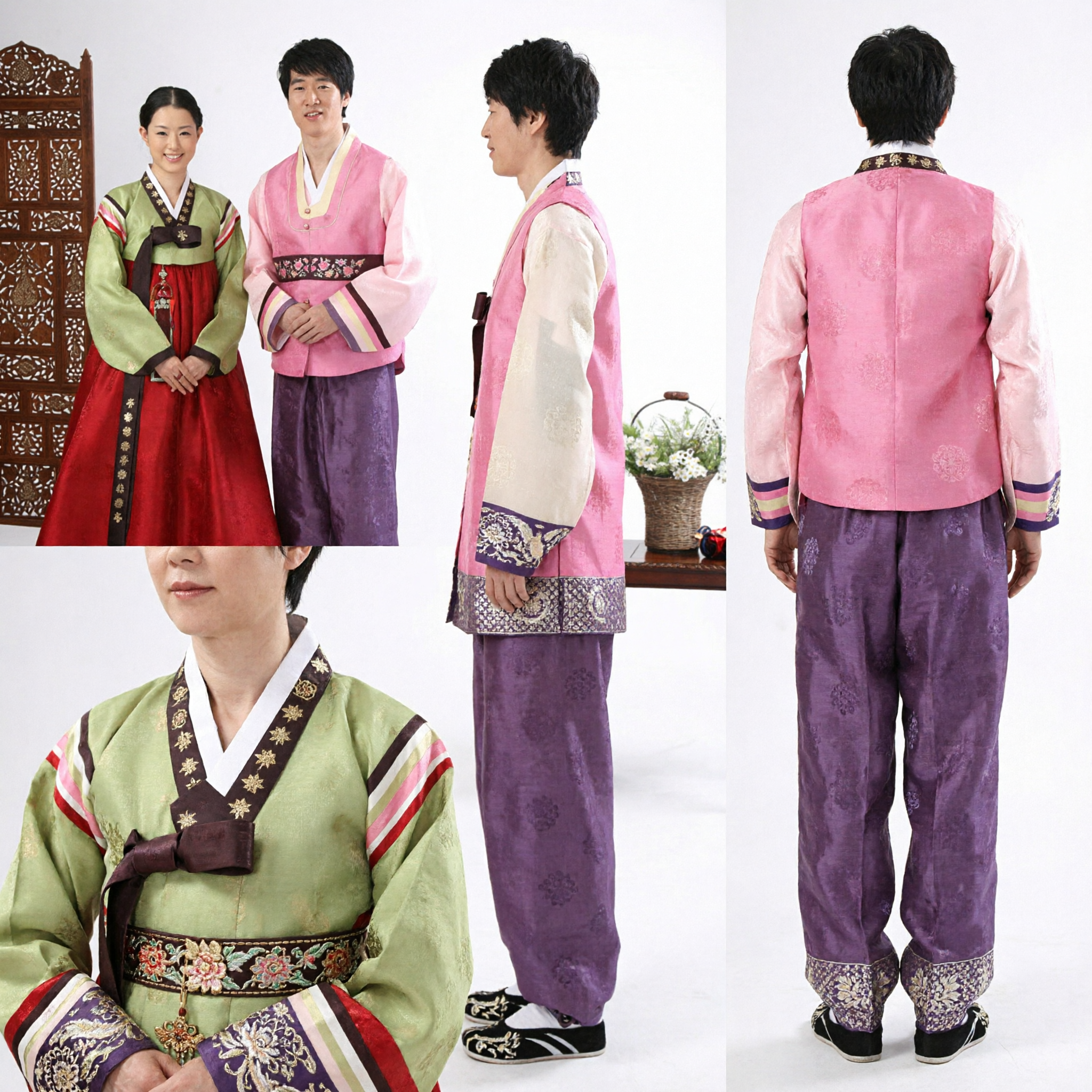 Elegant Traditional Korean Hanbok Couple Set for Wedding Ceremony Formal Party and Cultural Events