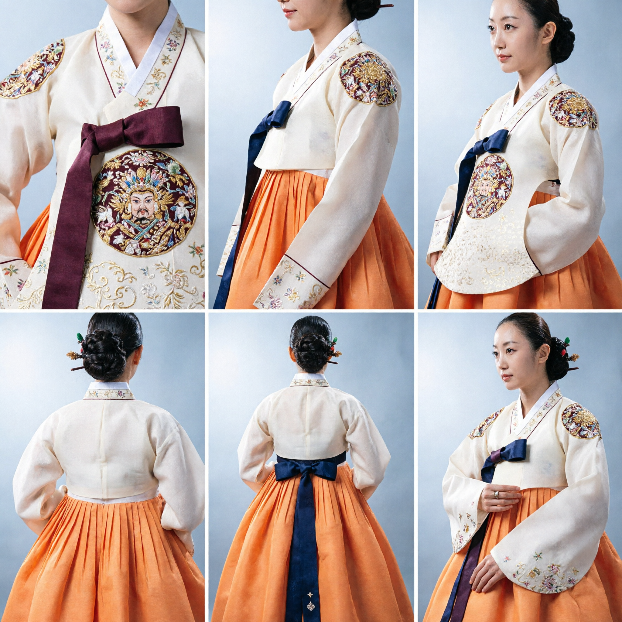 Traditional Korean Hanbok for Women Elegant Orange Chima and White Jeogori Embroidered Formal Wedding Costume