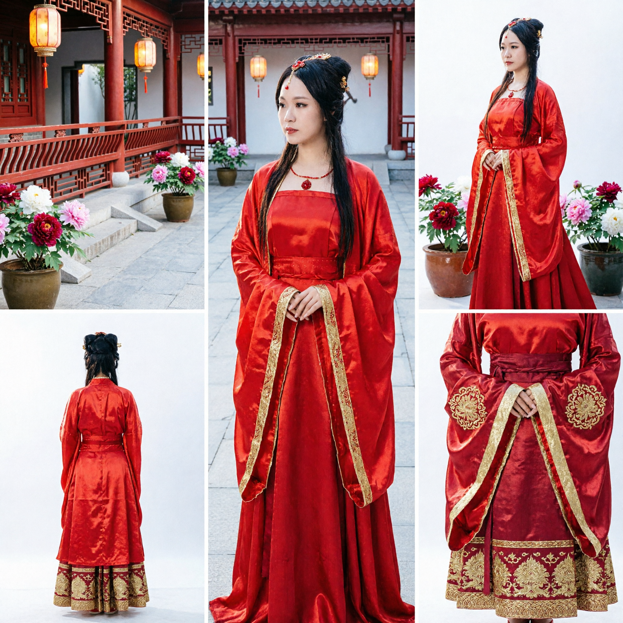 Red Ancient Chinese Hanfu Dress Traditional Tang Dynasty Palace Lady Costume for Wedding and Dance Performance