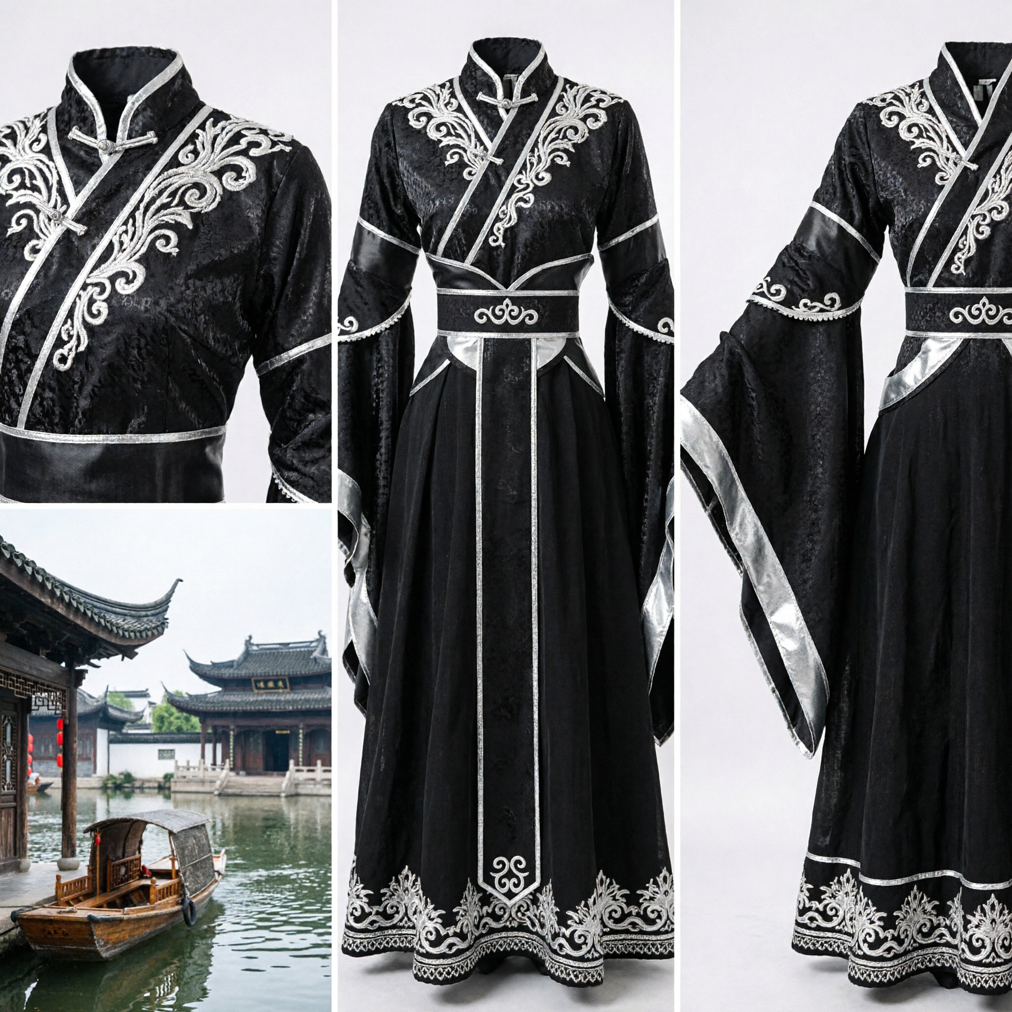 Elegant Black Traditional Chinese Hanfu Costume Ancient Wide Sleeve Dress for Women Stage Performance Cosplay