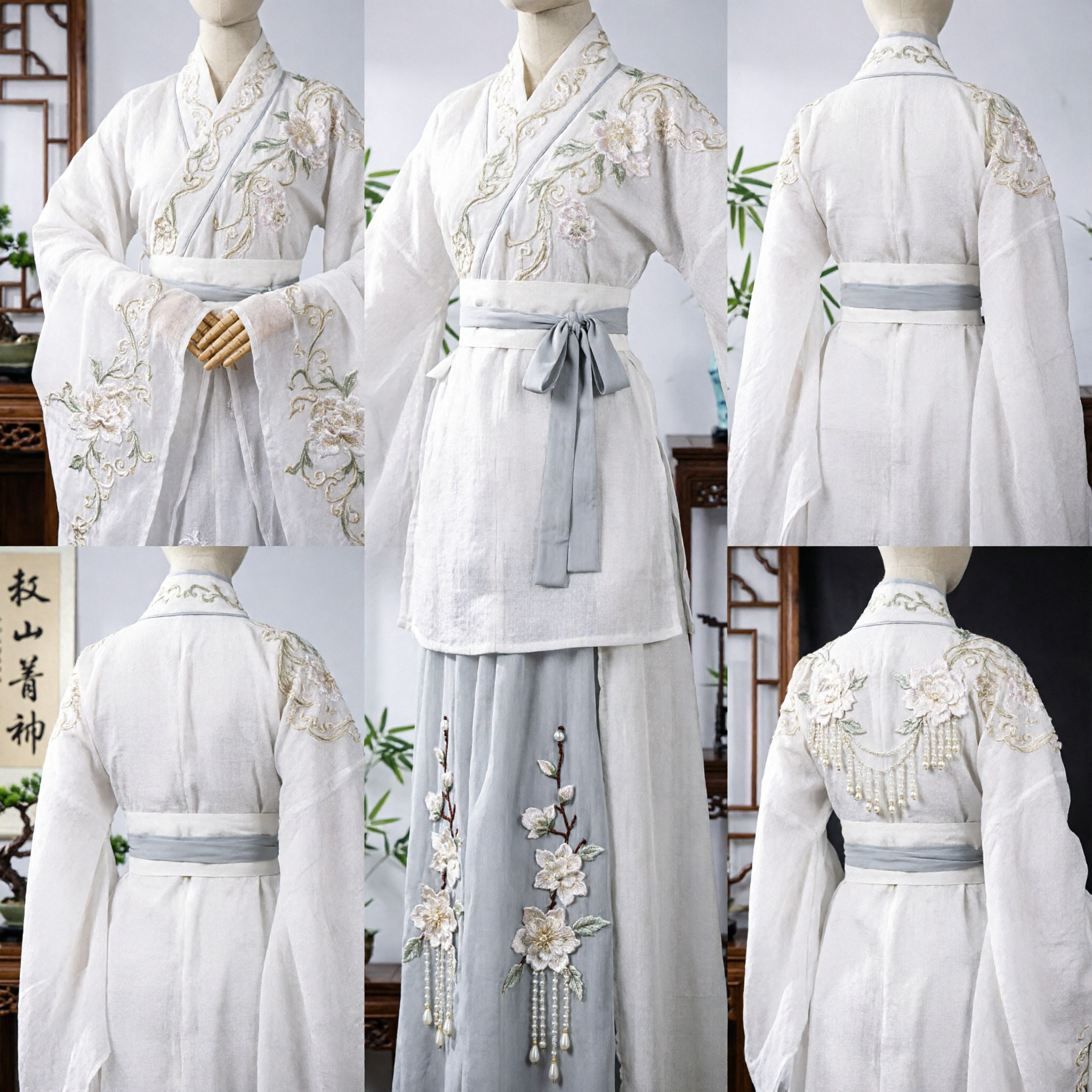 Men's White Ancient Chinese Hanfu Traditional Costume Scholar Robe with Fur Collar for Cosplay Performance