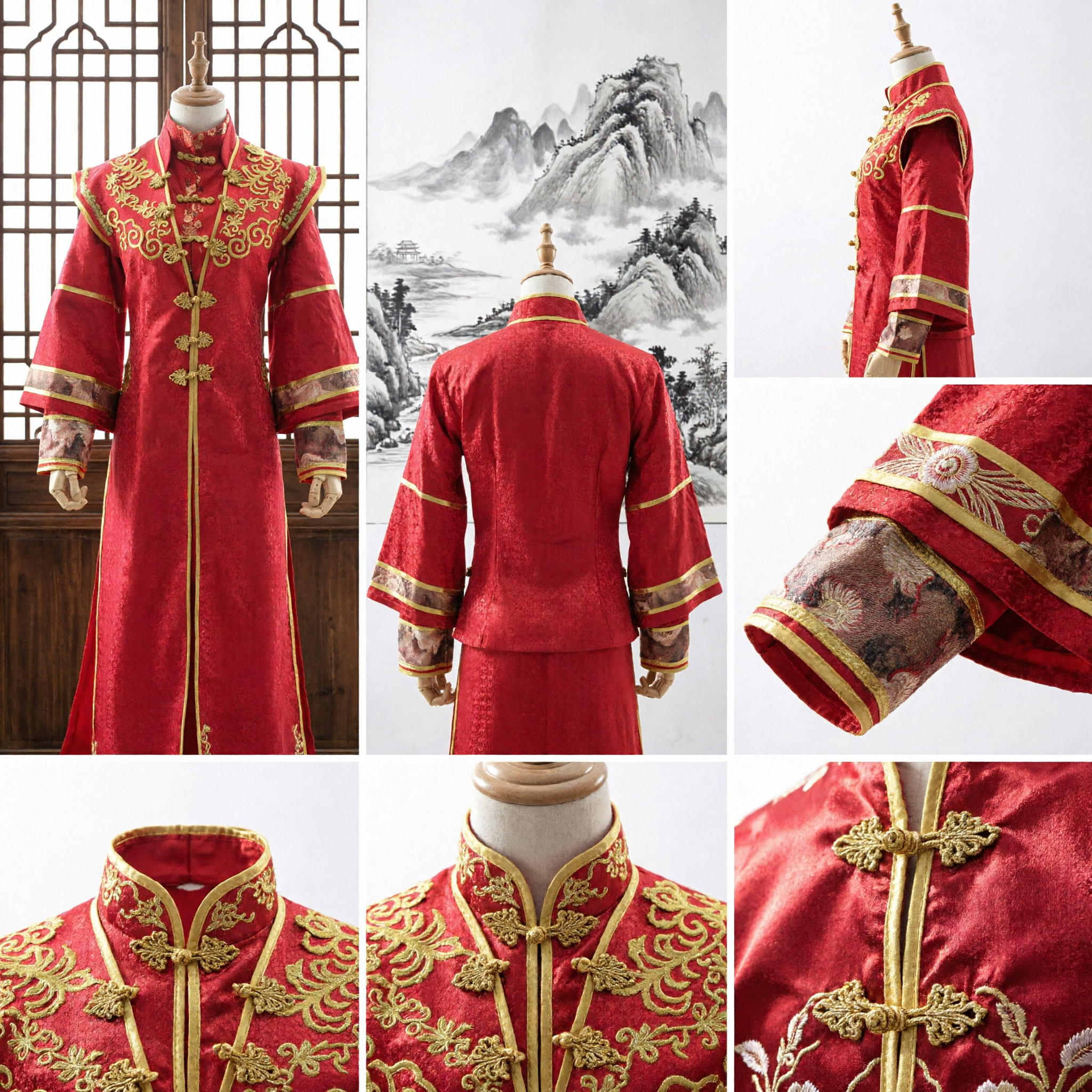 Traditional Chinese Men's Wedding Costume Red Embroidered Dragon Robe Ancient Groom Tang Suit for Stage Performance