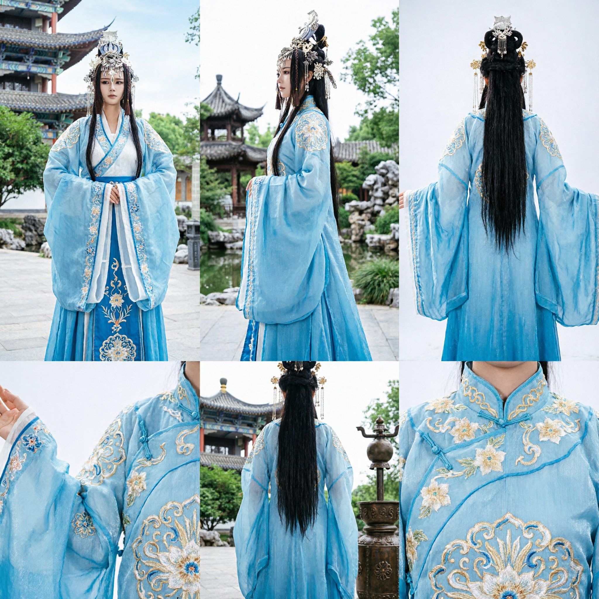 Exquisite Blue Traditional Chinese Hanfu Costume Tang Dynasty Princess Dress for Women Cosplay and Photography