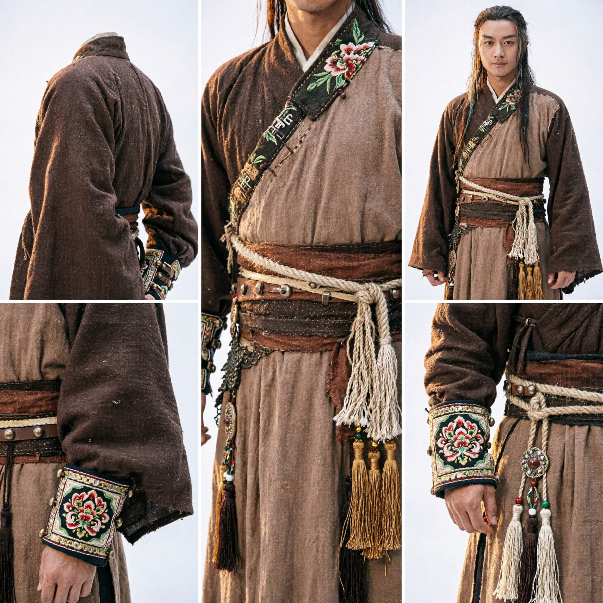 Men's Ancient Chinese Wuxia Swordsman Costume Brown Hanfu Robe for Historical Drama Cosplay
