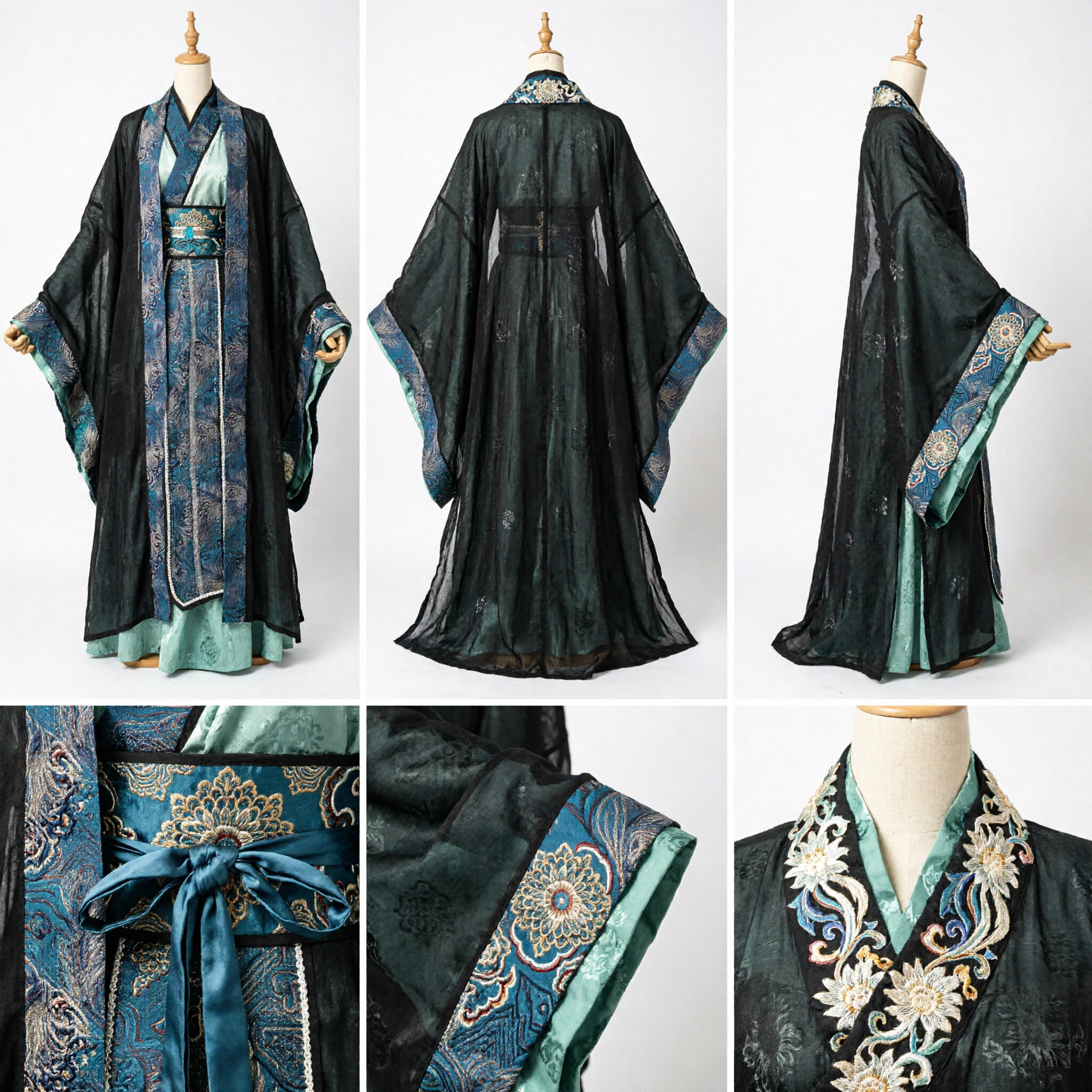 Men's Traditional Chinese Hanfu Ancient Noble Robe Black and Blue Historical Cosplay Costume