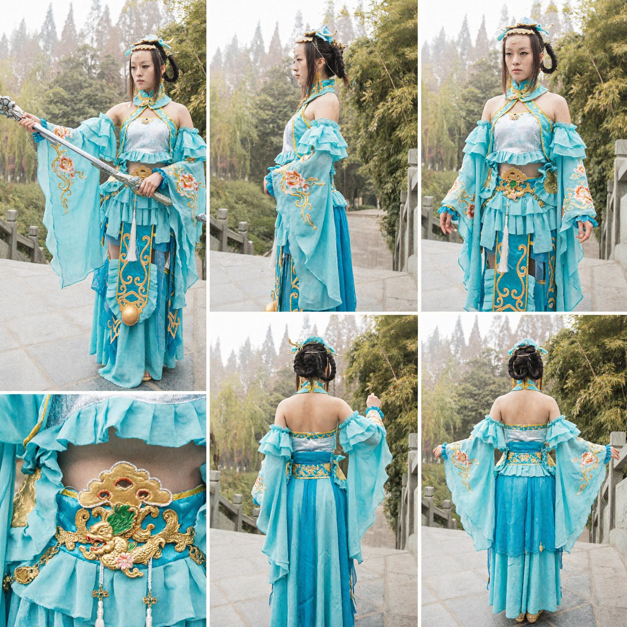 Traditional Chinese Wuxia Costume Blue Fairy Dress Ancient Swordswoman Cosplay Outfit for Women