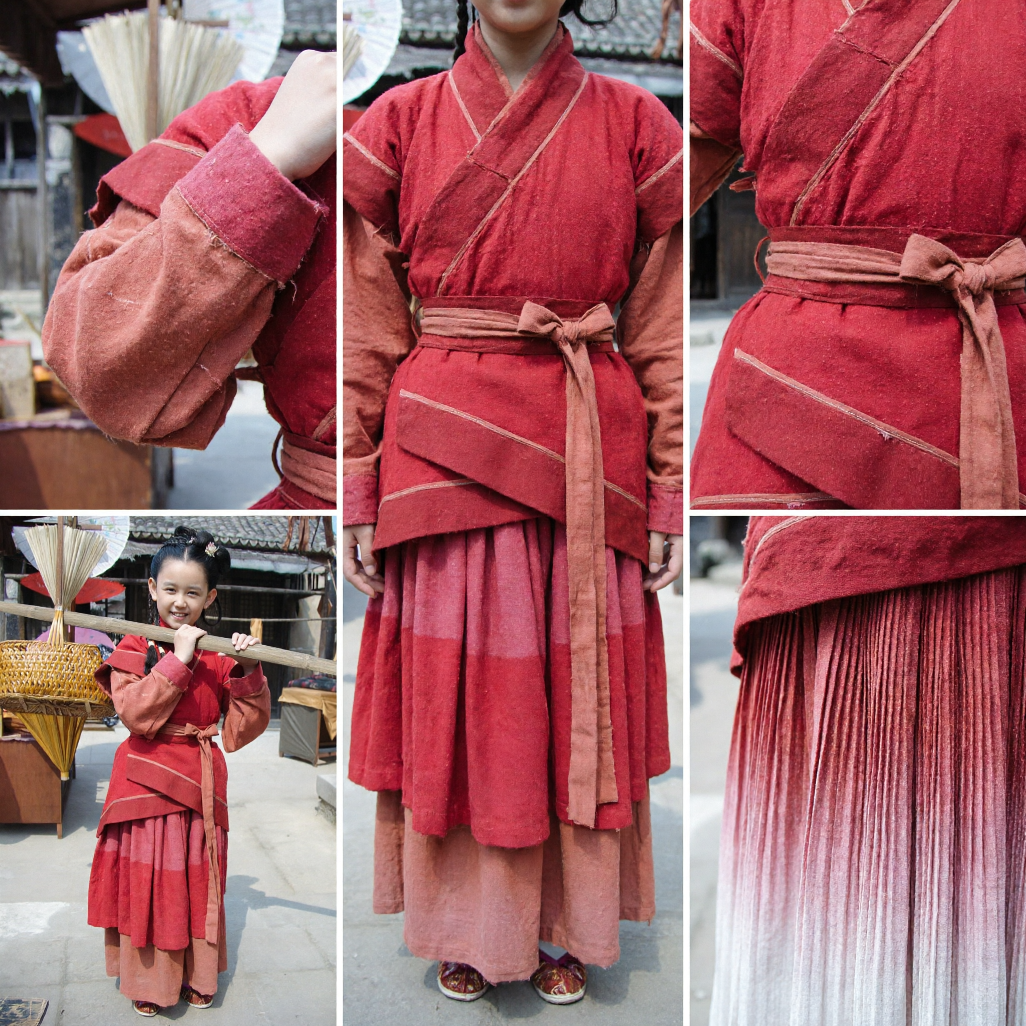 Kids Ancient Chinese Red Hanfu Costume Traditional Wuxia Warrior Girl Outfit for Cosplay and Photography
