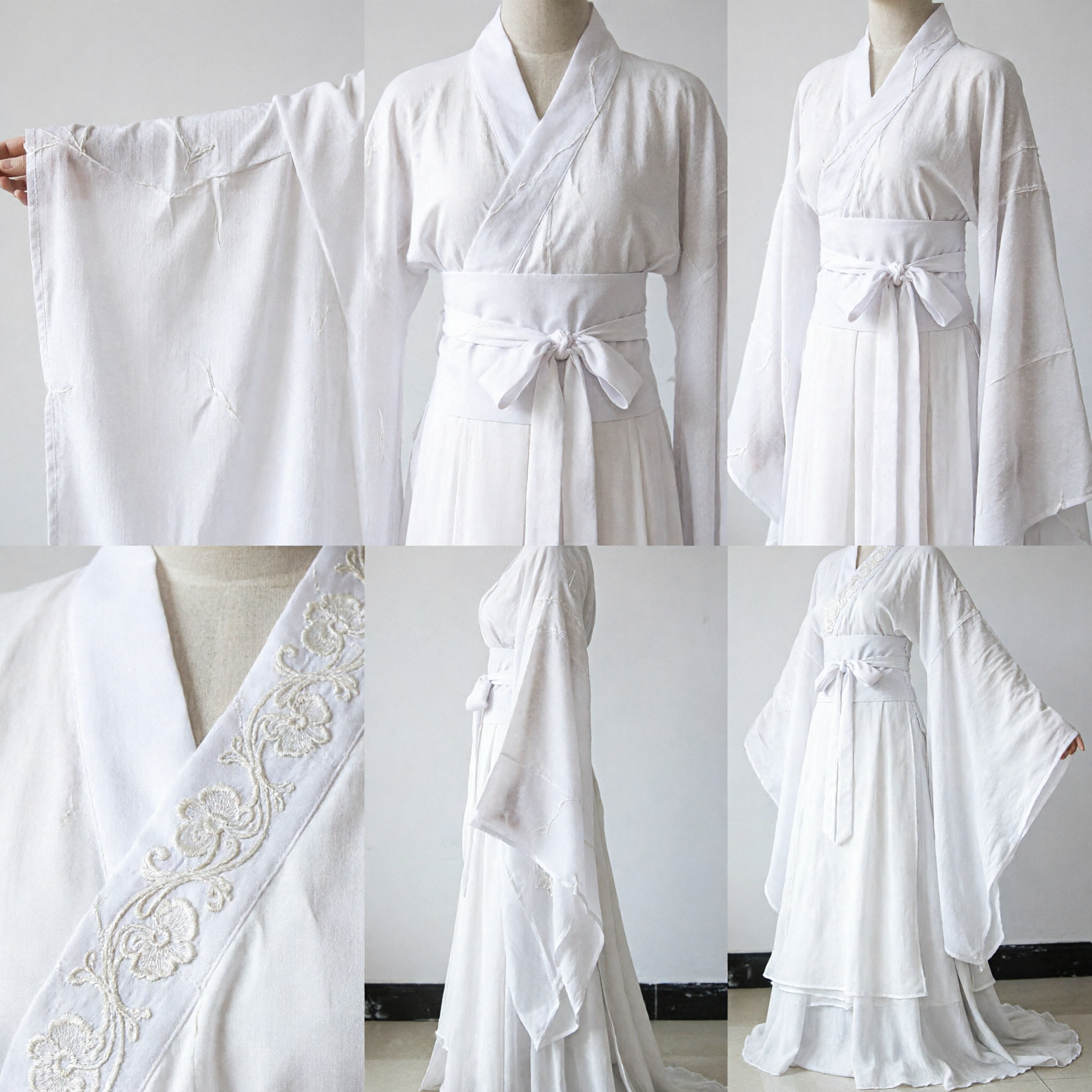 White Ancient Chinese Hanfu Costume Traditional Wuxia Swordsman Robe for Cosplay Stage Performance and Halloween