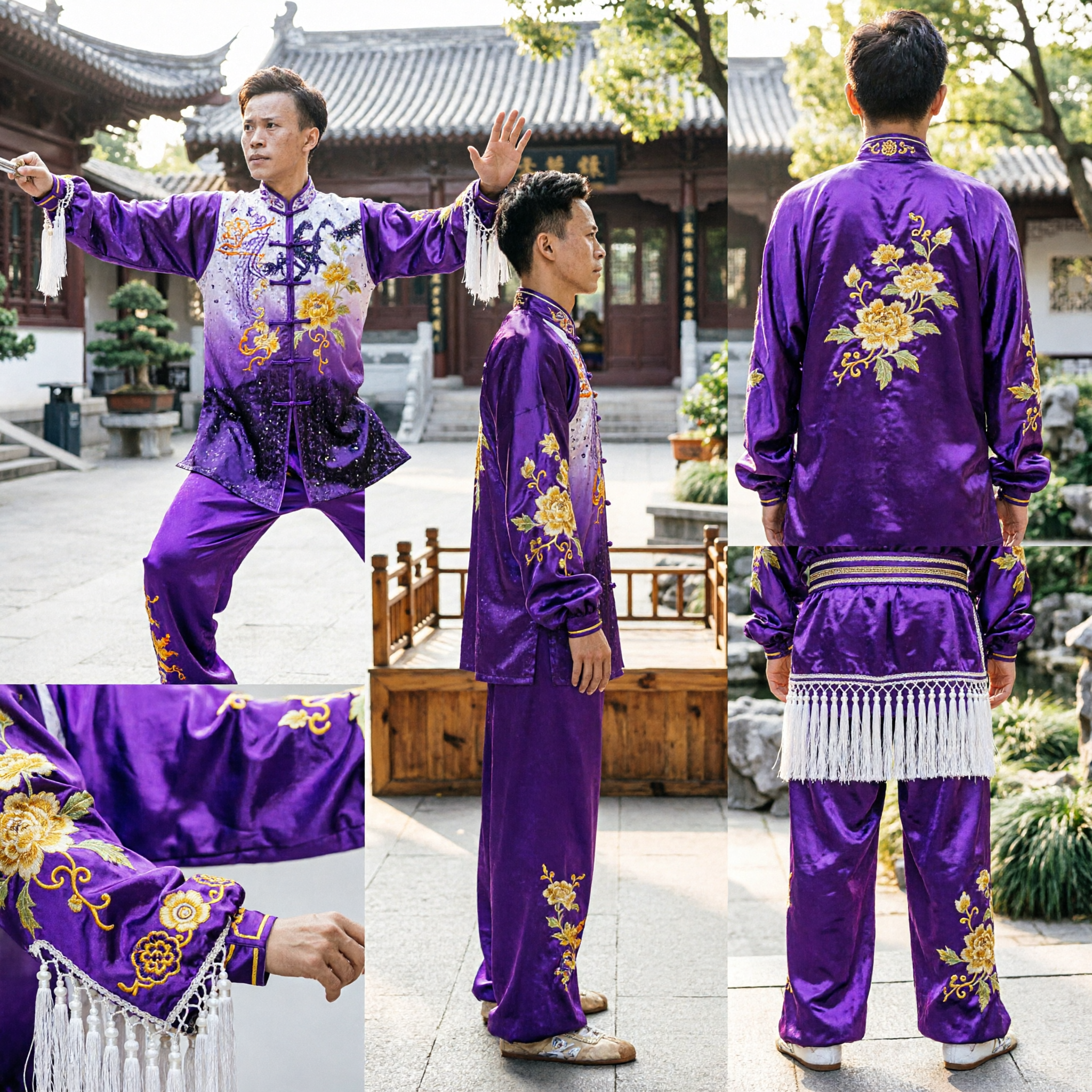 Men's Purple Wushu Competition Uniform Traditional Chinese Kung Fu Costume with Dragon Embroidery for Martial Arts Performance