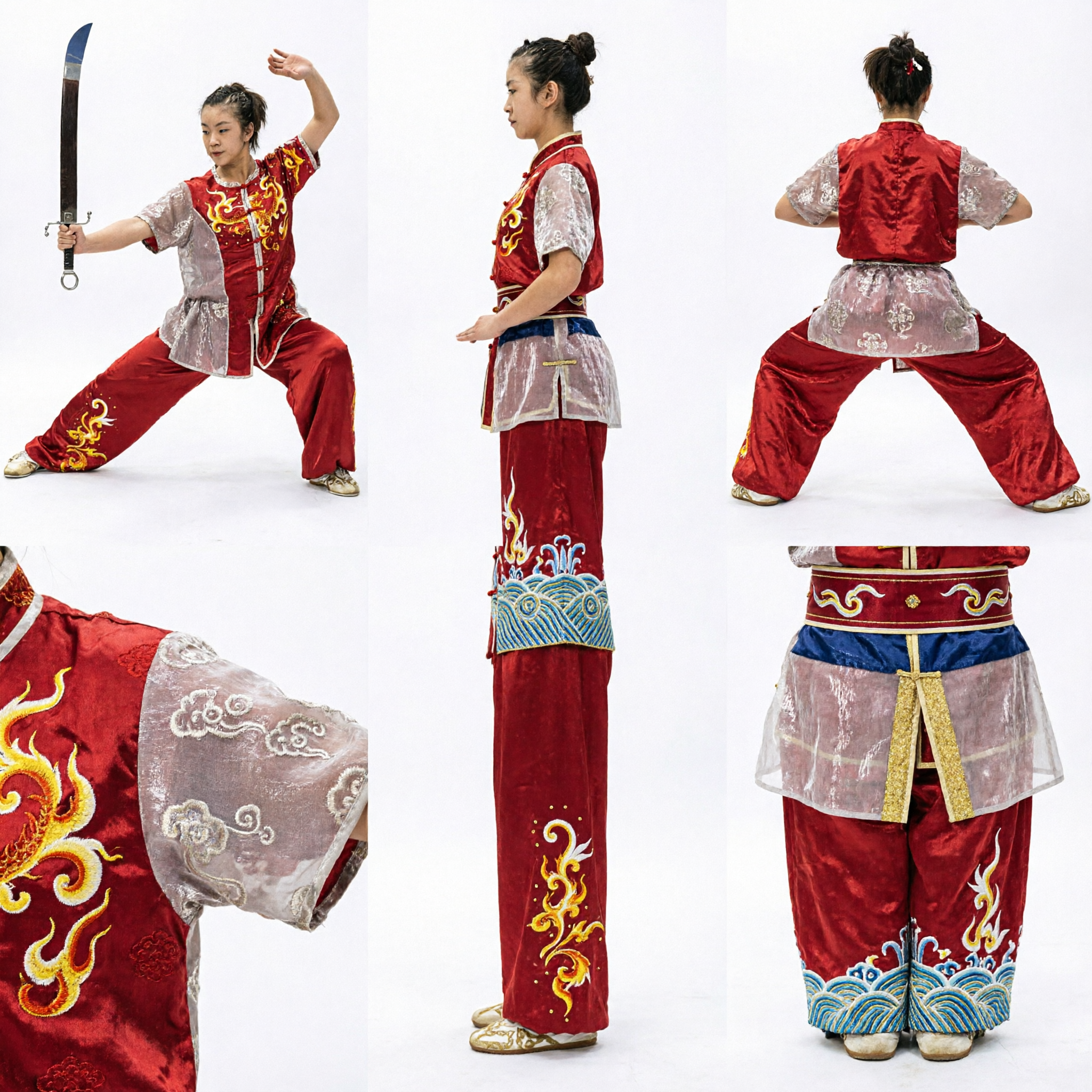 Red Dragon Embroidery Chinese Wushu Uniform Kids Martial Arts Kung Fu Competition Costume for Girls