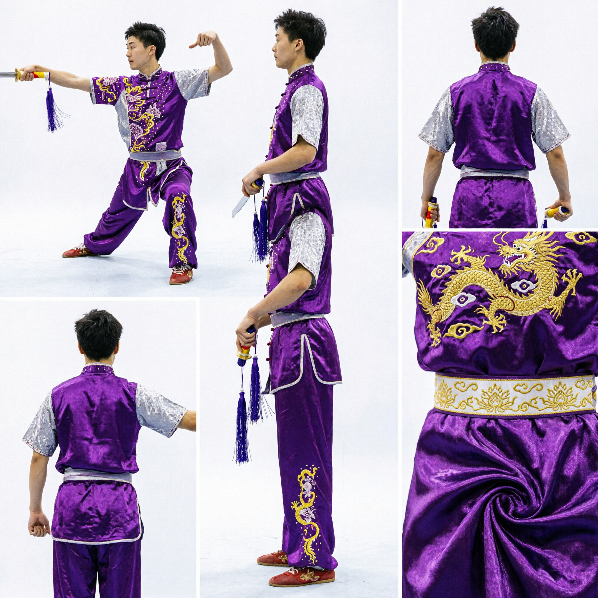 Professional Purple Dragon Embroidered Wushu Uniform Traditional Chinese Kung Fu Tai Chi Competition Costume for Men