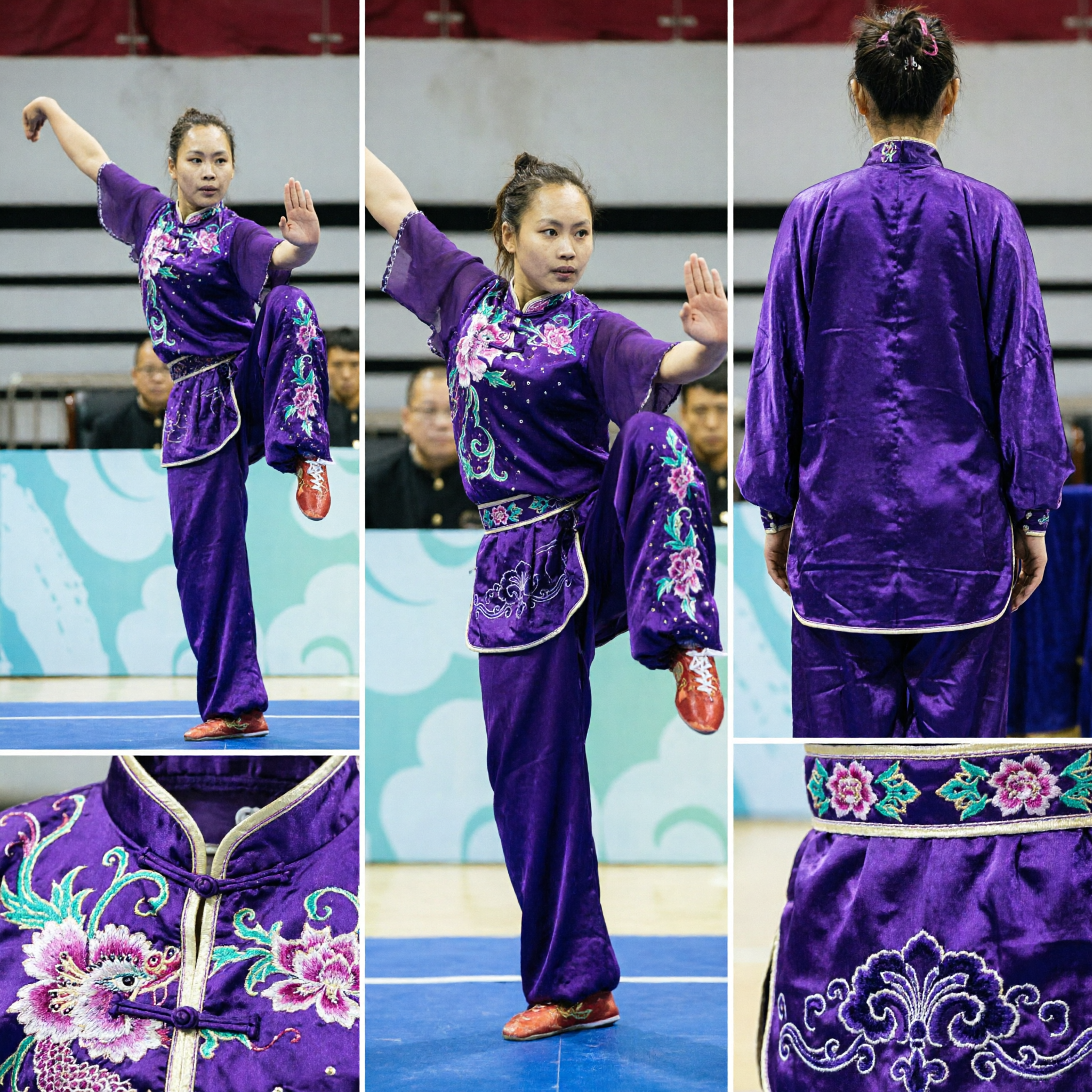 Professional Purple Women's Wushu Kung Fu Uniform Embroidered Tai Chi Costume for Martial Arts Competition Performance