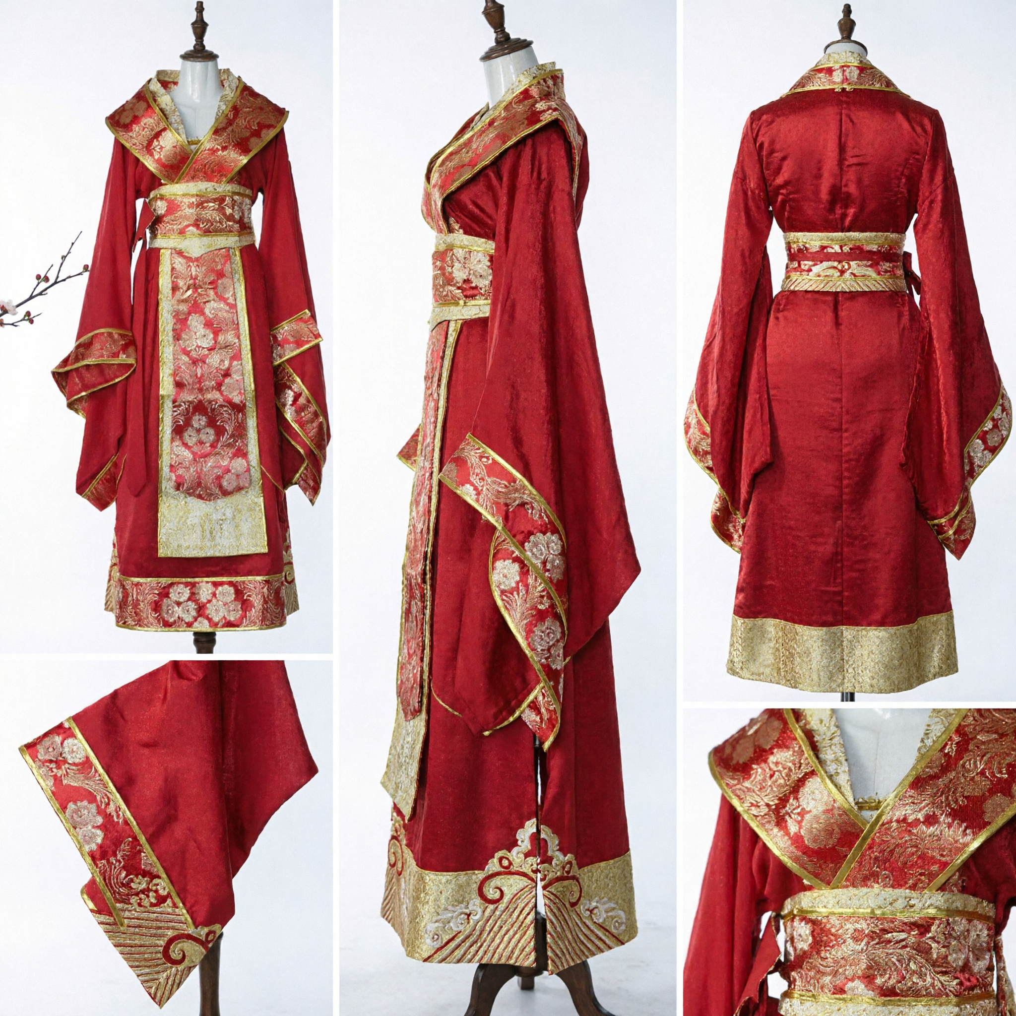Traditional Chinese Red Hanfu Robe Ancient Costume Gold Embroidery for Men Historical Cosplay Performance