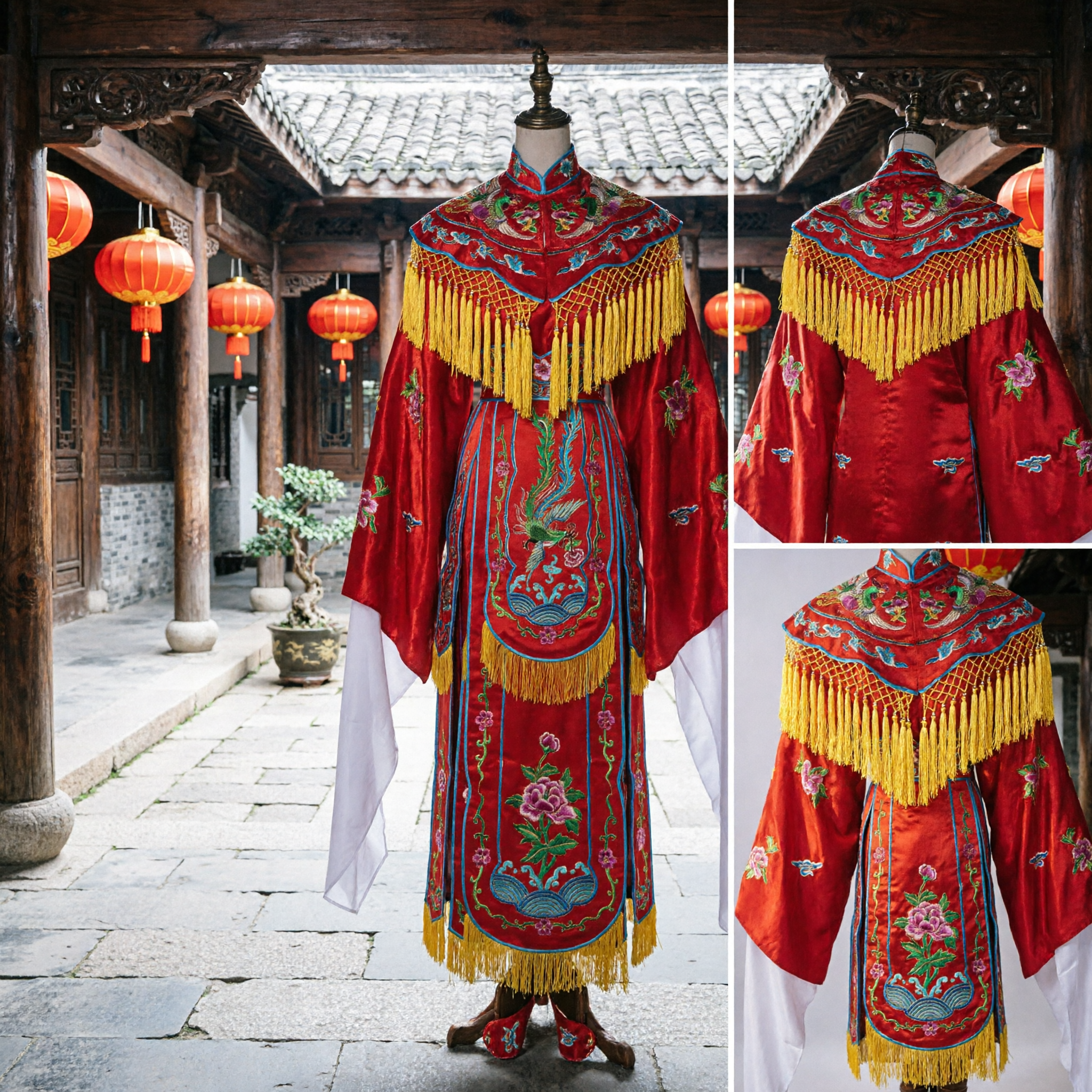 Traditional Chinese Opera Costume for Women Red Embroidered Phoenix Robe with Cloud Collar for Stage Performance