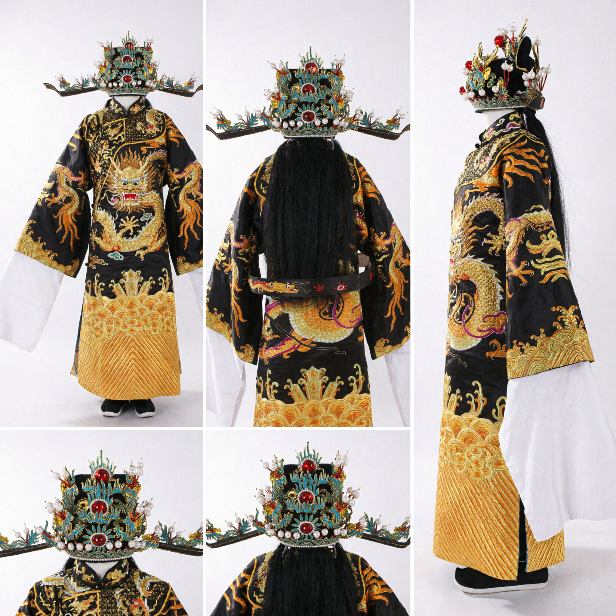 Chinese Traditional Peking Opera Dragon Robe Costume Ancient Emperor Complete Set with Headdress for Men Stage Performance