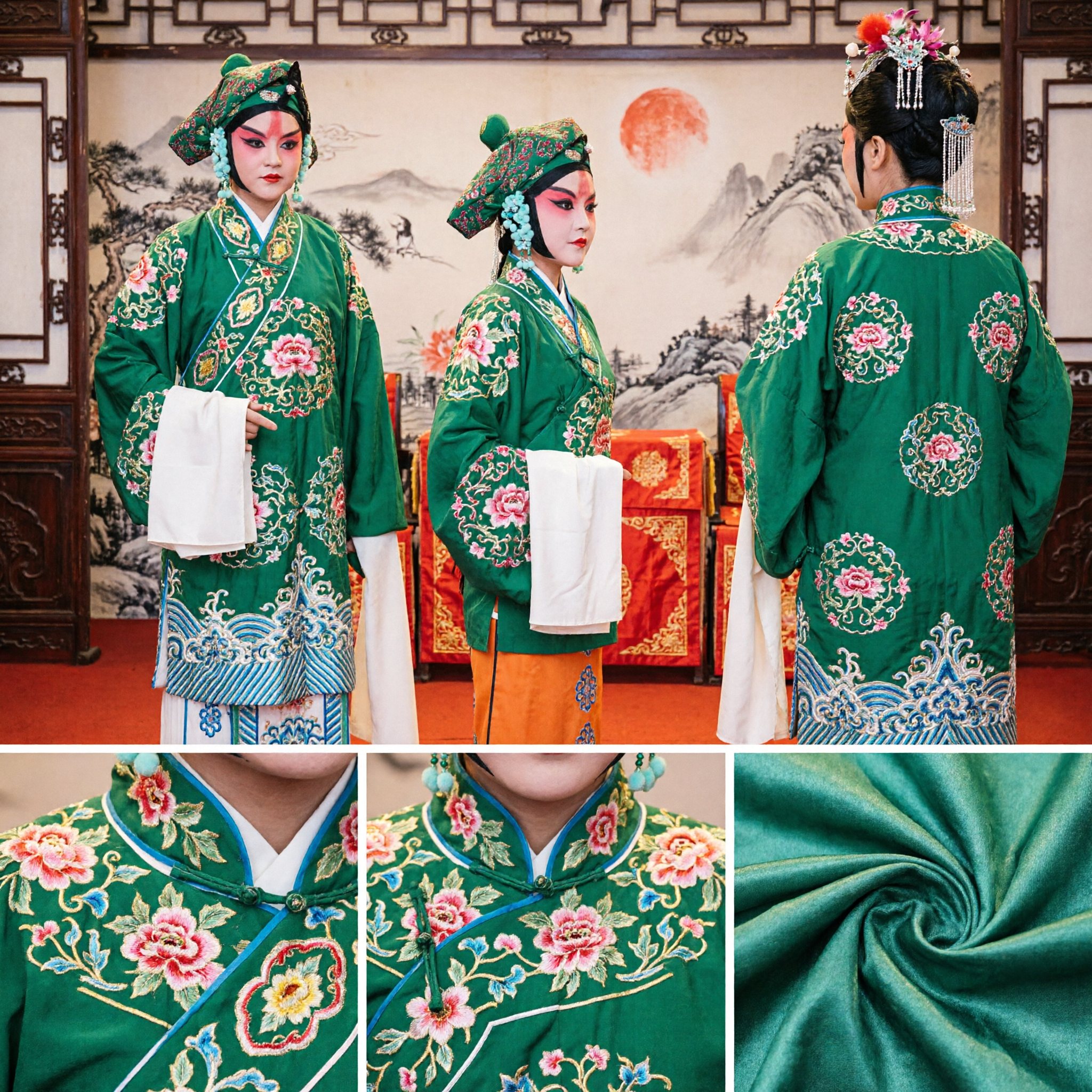 Traditional Chinese Peking Opera Green Costume Embroidered Martial Robe for Kids Stage Performance Cultural Festival