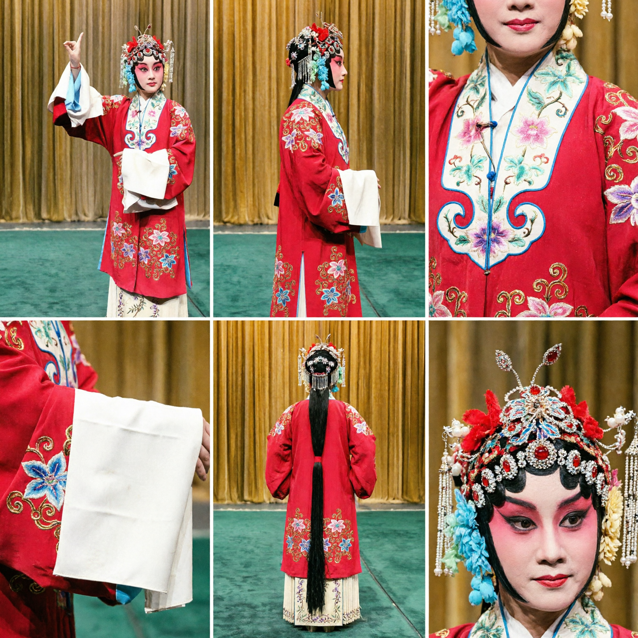 Traditional Chinese Peking Opera Costume Red Embroidery Dan Role Complete Set with Headdress for Stage Performance