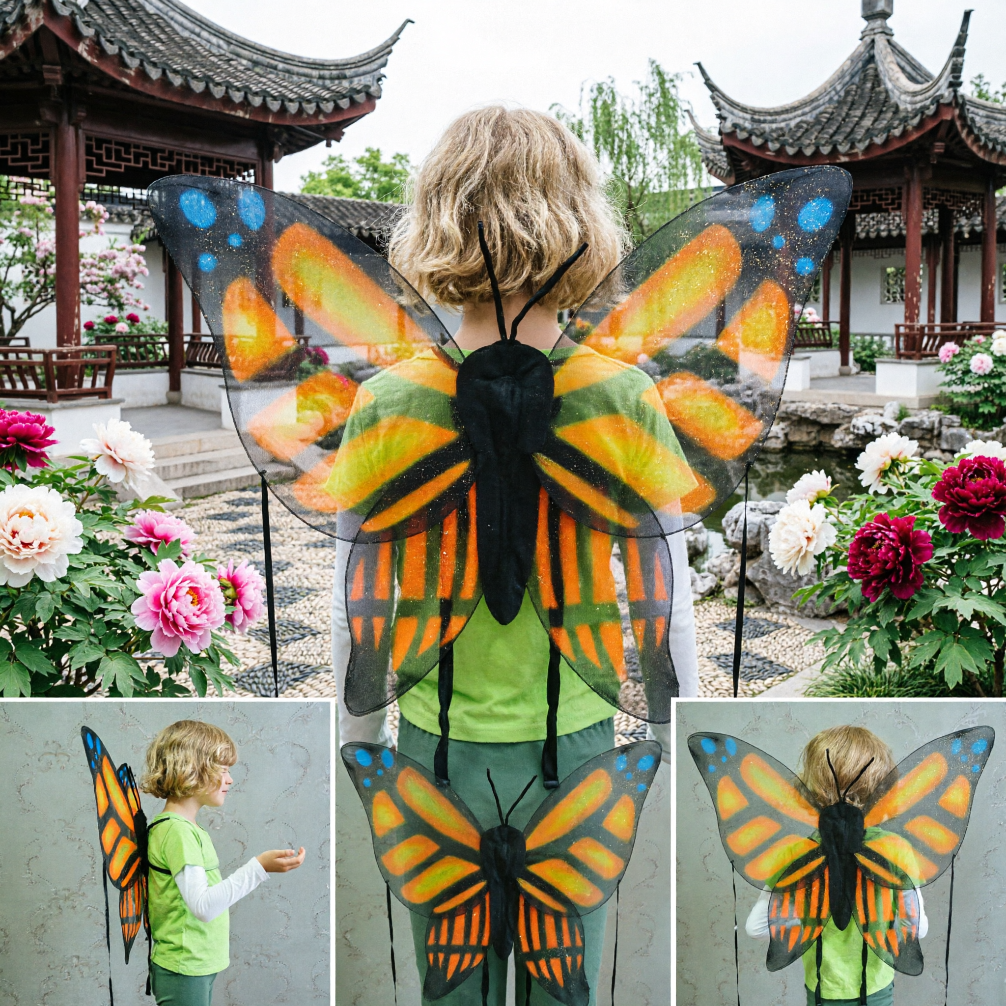 Kids Colorful Butterfly Wings Costume with Antennae for Halloween Party Stage Play Fairy Dress Up