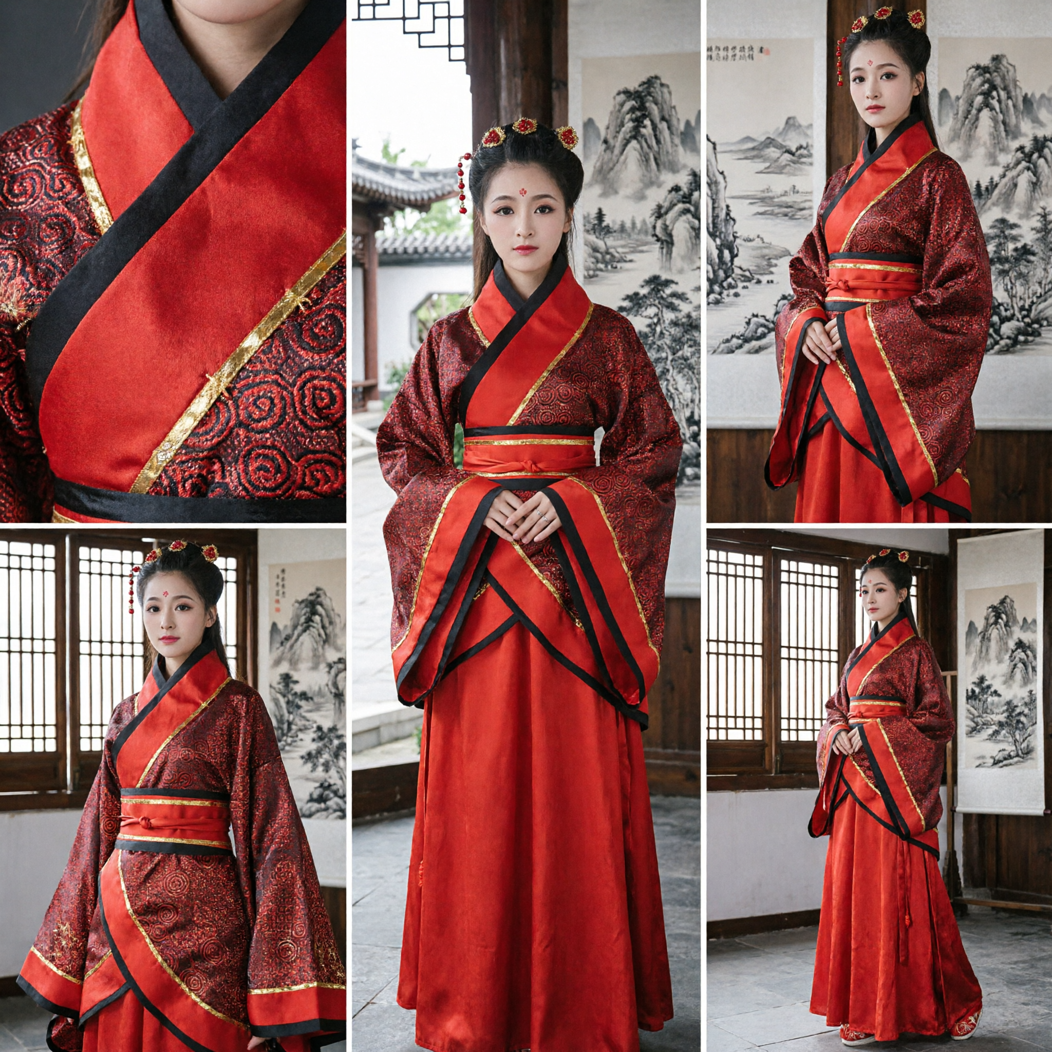 Ancient Chinese Han Dynasty Red Hanfu Costume Traditional Cross-Collar Robe for Women Performance Cosplay Dress