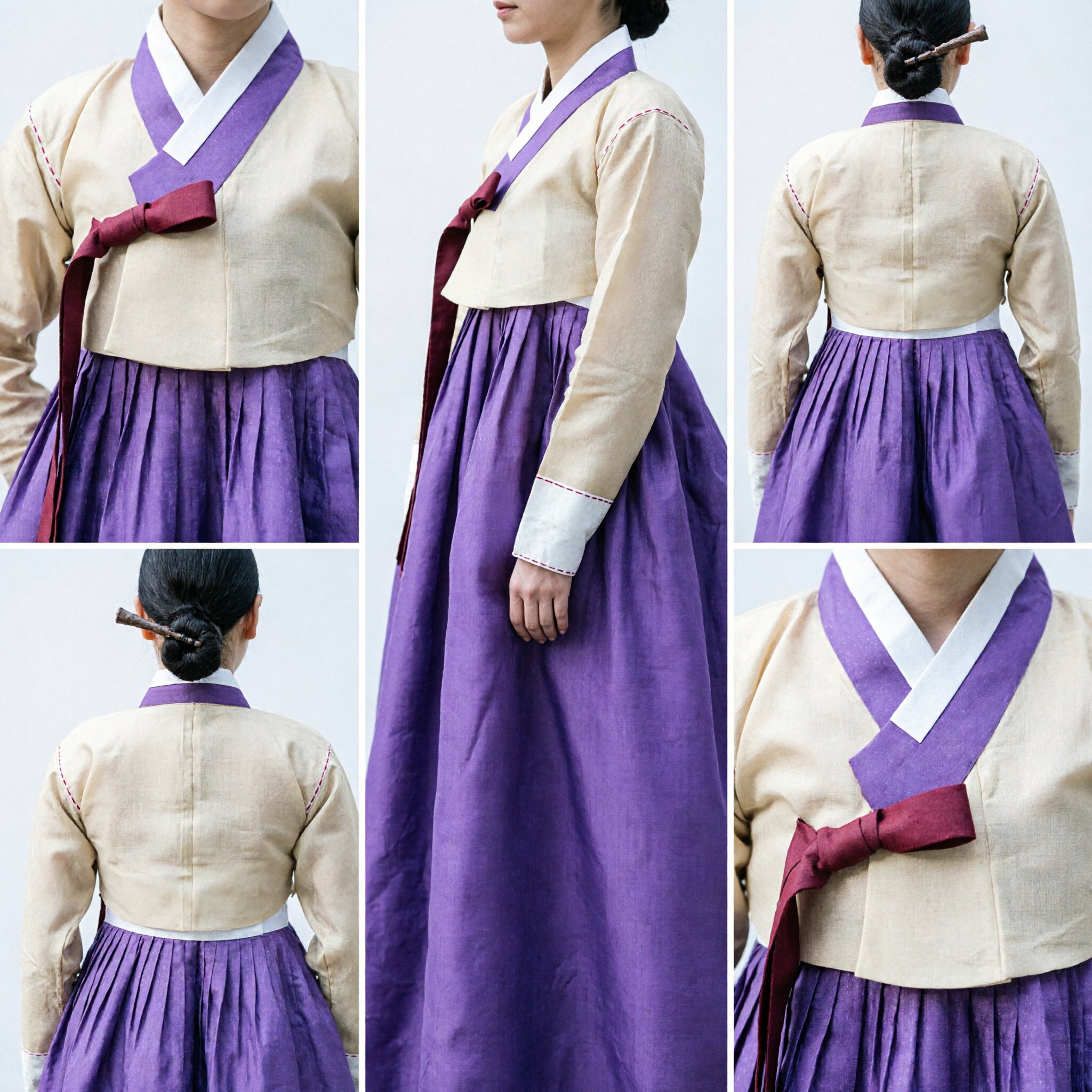 Women's Traditional Korean Hanbok Costume Purple Chima and Beige Jeogori for Historical Drama Cosplay
