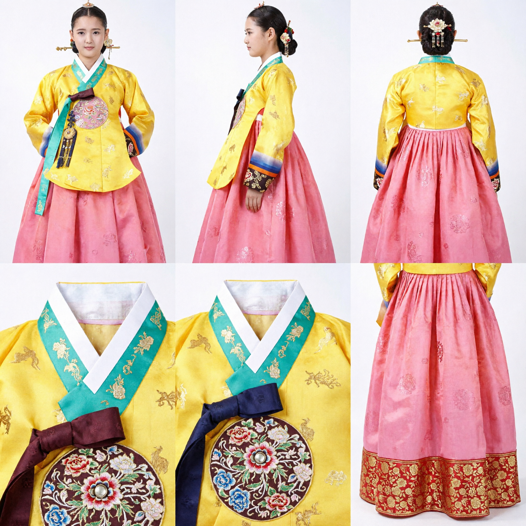 Traditional Korean Hanbok Women's Yellow Jeogori and Pink Chima Palace Lady Costume for Cultural Events and Celebrations