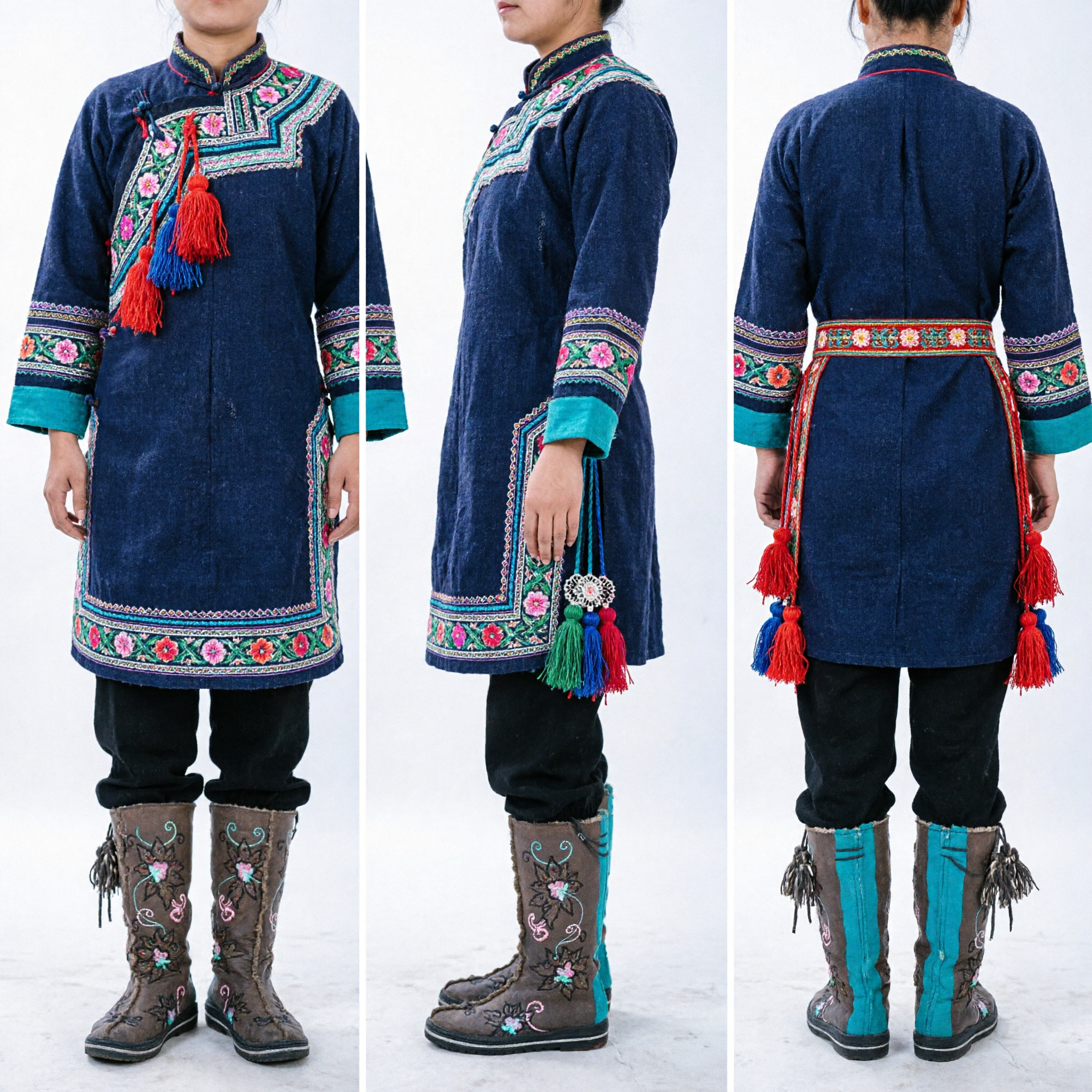 Women's Brown and Teal Western Winter Boots with Embroidered Heart Cross Design Side Lace Casual Snow Boot