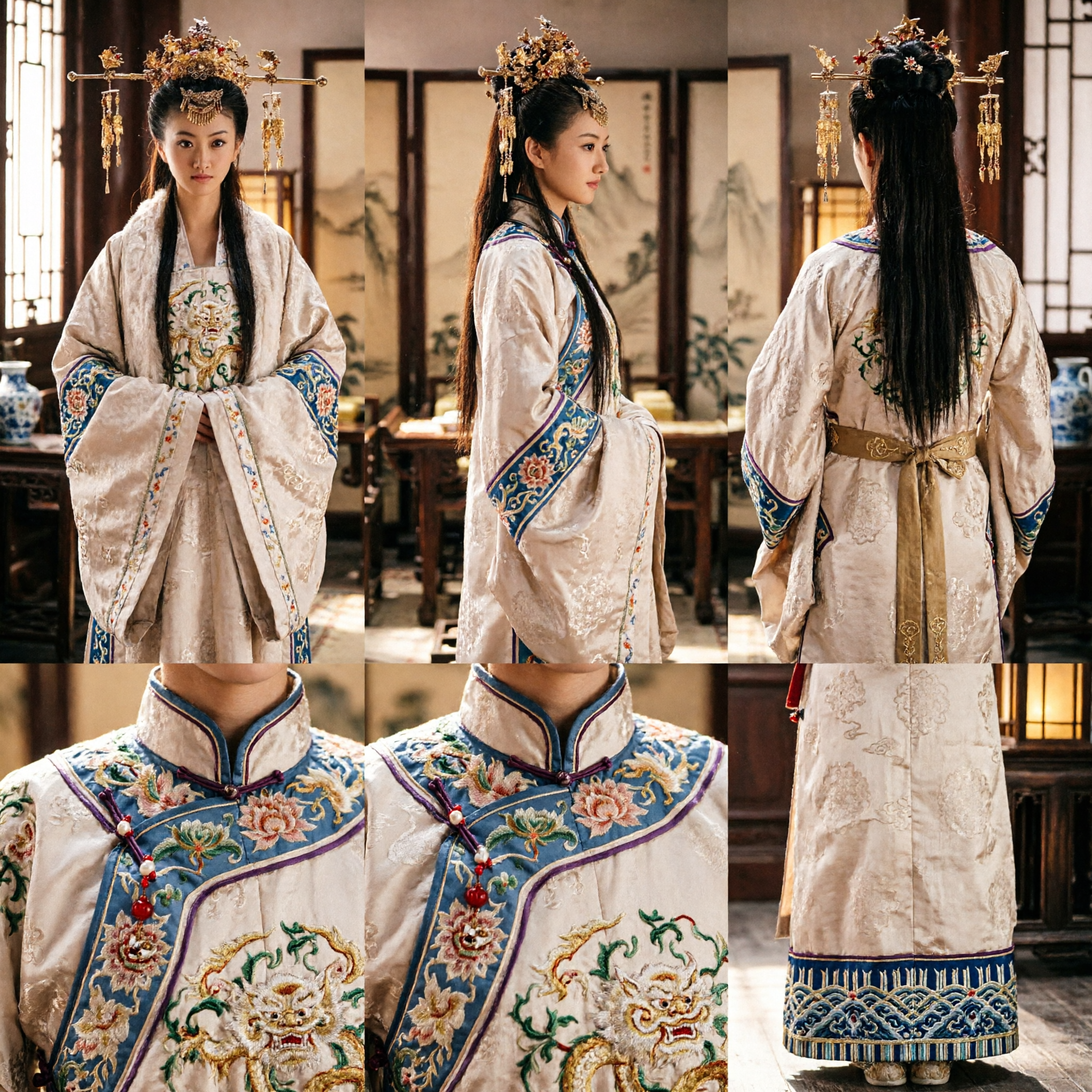 Chinese Ancient Princess Gold Phoenix Crown Headdress Traditional Hanfu Hair Jewelry for Women Cosplay Wedding